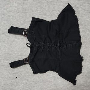 Black Denim Crop Peplum Lace-Up Corset Tank Top